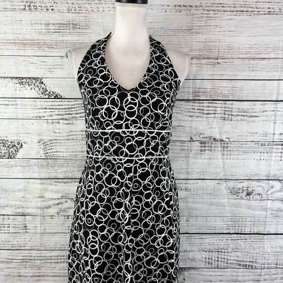 AB Studio Halter Dress size 6 Black White Circles Wedding Guest Beach Vacation - Picture 4 of 15